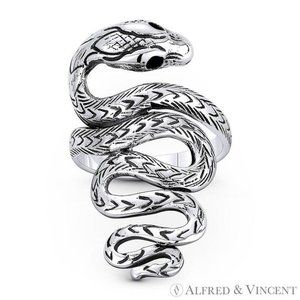 Snake Spirit Animal Serpentine Charm Boho Ring in .925 Sterling Silver - Size 10
